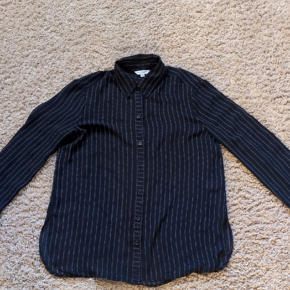 Max Studio Navy Striped Button Down Shirt